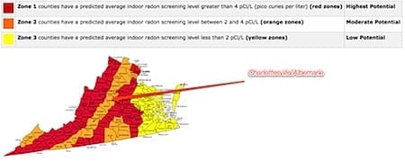 Radon levels in Virginia, specifically Charlottesville and Albemarle