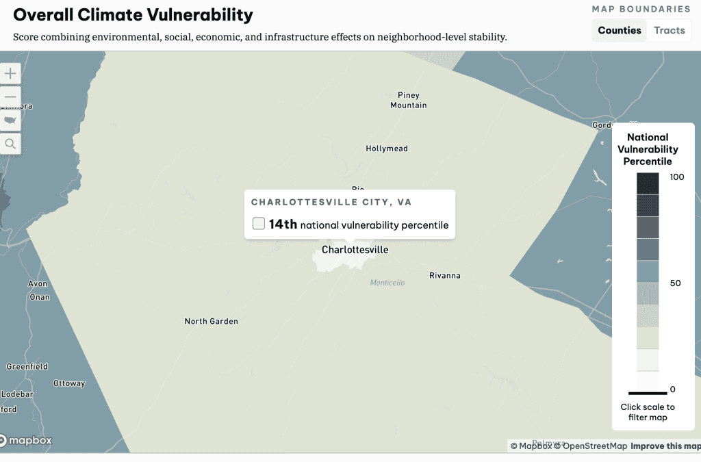 Charlottesville City is in the 14th national vulnerability percentile
