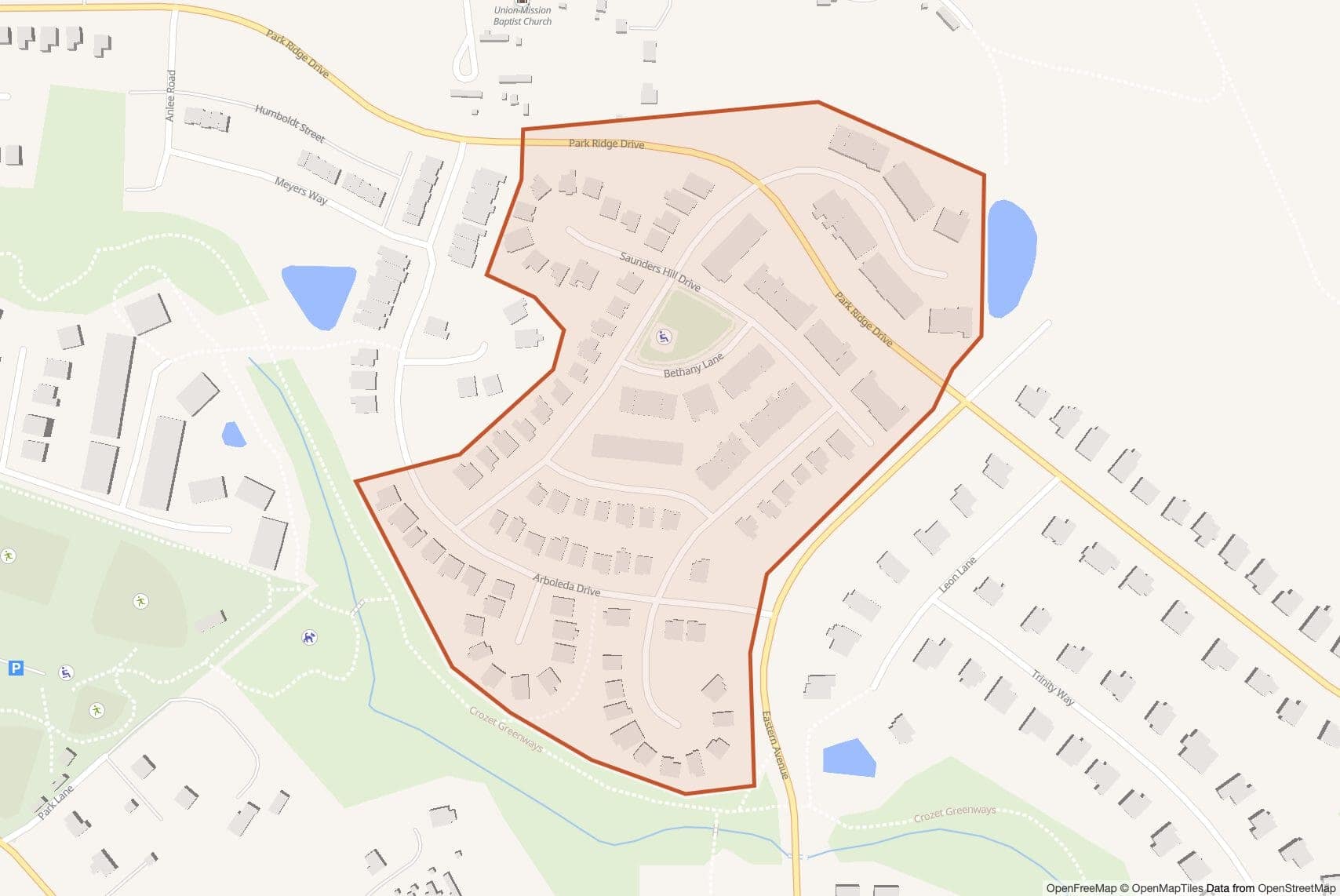 Map of Glenbrook with neighborhood boundary outlined