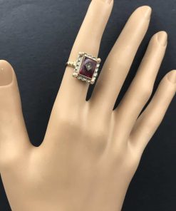 Beautiful Vintage Yellow White 10K Gold Ruby Diamond Ring