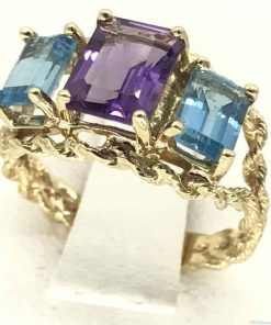 Gold Three Stone Twisted Rope Ring