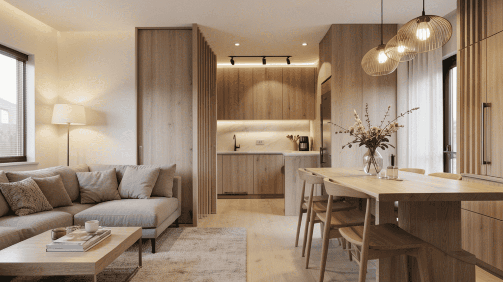 Structured open-concept living space in Hamilton home