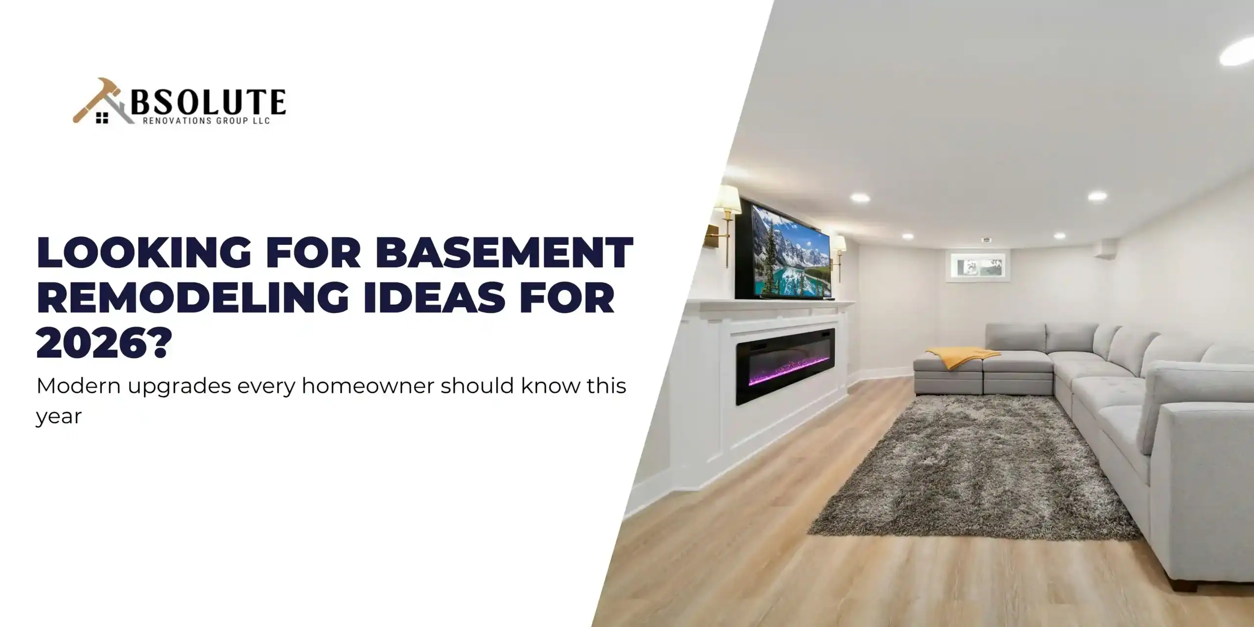 Modern basement remodeling ideas with home theater, office, and stylish storage design