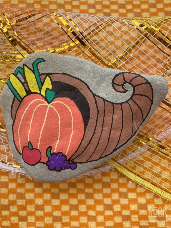 5 Easy Thanksgiving Rock Painting Ideas Kids and Adults Will Love 7 CORNUCOPIA PAINTED ROCK, EASY ROCK PAINTING IDEA