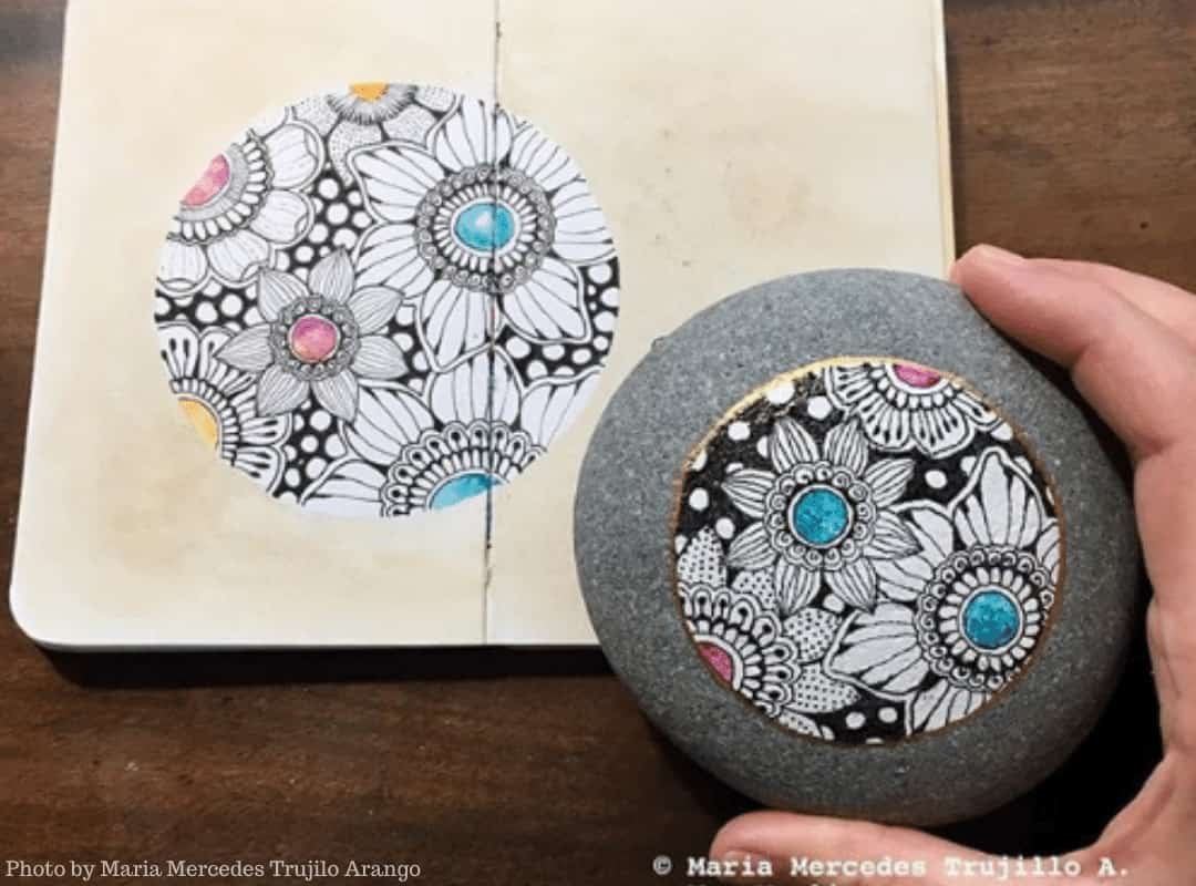 Creative Ways to Paint Mandalas with Maria Mercedes Trujillo 8 flower painted mandalas and painted in a sketchbook
