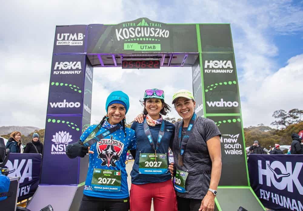 Helena Michael (M) Kosci50 winner with Jessica Haro Ramos (L) second and Chantal Minchin (R) third. Credit: Calumn Hockey
