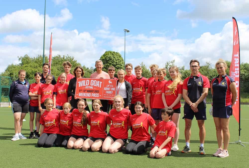 Students and staff of Dallam School with Steve Cram Izzy Chrisiansen and a Wild GOAT Festival family pass (002)