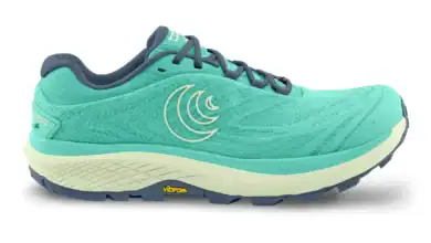 Lightweight running shoe with cushioned midsole optimal for trail and road running, featuring breathable upper and Vibram tread for enhanced grip and durability.