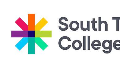 South Thames Colleges Group logo featuring a colourful geometric star design and bold black text.