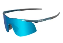 High-performance blue sports sunglasses with sleek design, ideal for runners and outdoor athletes, featuring advanced UV protection and lightweight frame.