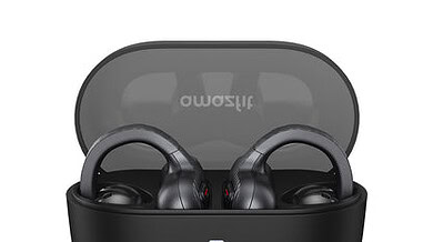 Wireless running headphones with noise-cancelling feature in a charging case, ideal for runners and athletes seeking high-quality sound during workouts.
