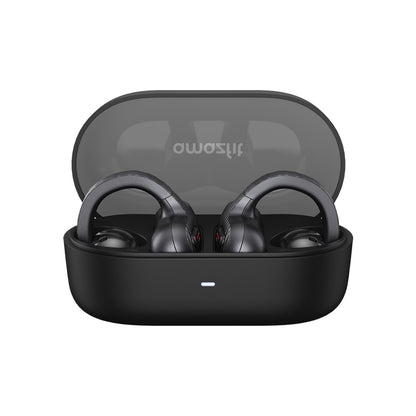 Wireless running headphones with noise-cancelling feature in a charging case, ideal for runners and athletes seeking high-quality sound during workouts.