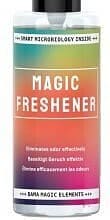 Magic Freshener spray bottle from Running Insights with vibrant label and dropper cap, designed for air freshening and odor control.