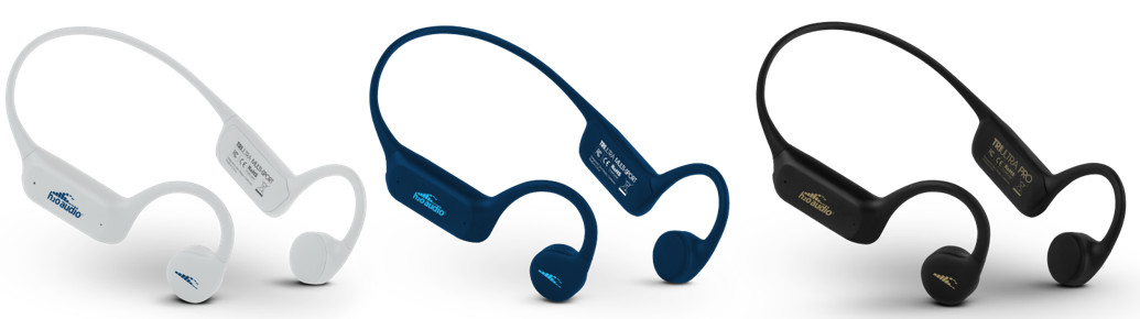 TRI ULTRA headphones in Summit White and Ocean Blue and TRI ULTRA PRO in Black