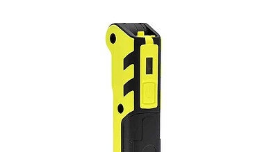 Bright yellow and black handheld safety device with rugged grip, designed for outdoor running and emergency signaling.