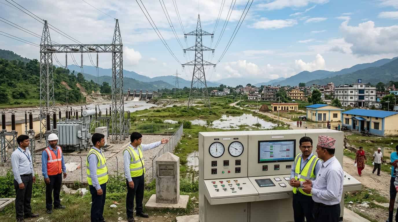 भारताकडून नेपाळला वीज पुरवठा करणारी सीमापार वीज वाहिनी दर्शवणारे चित्र