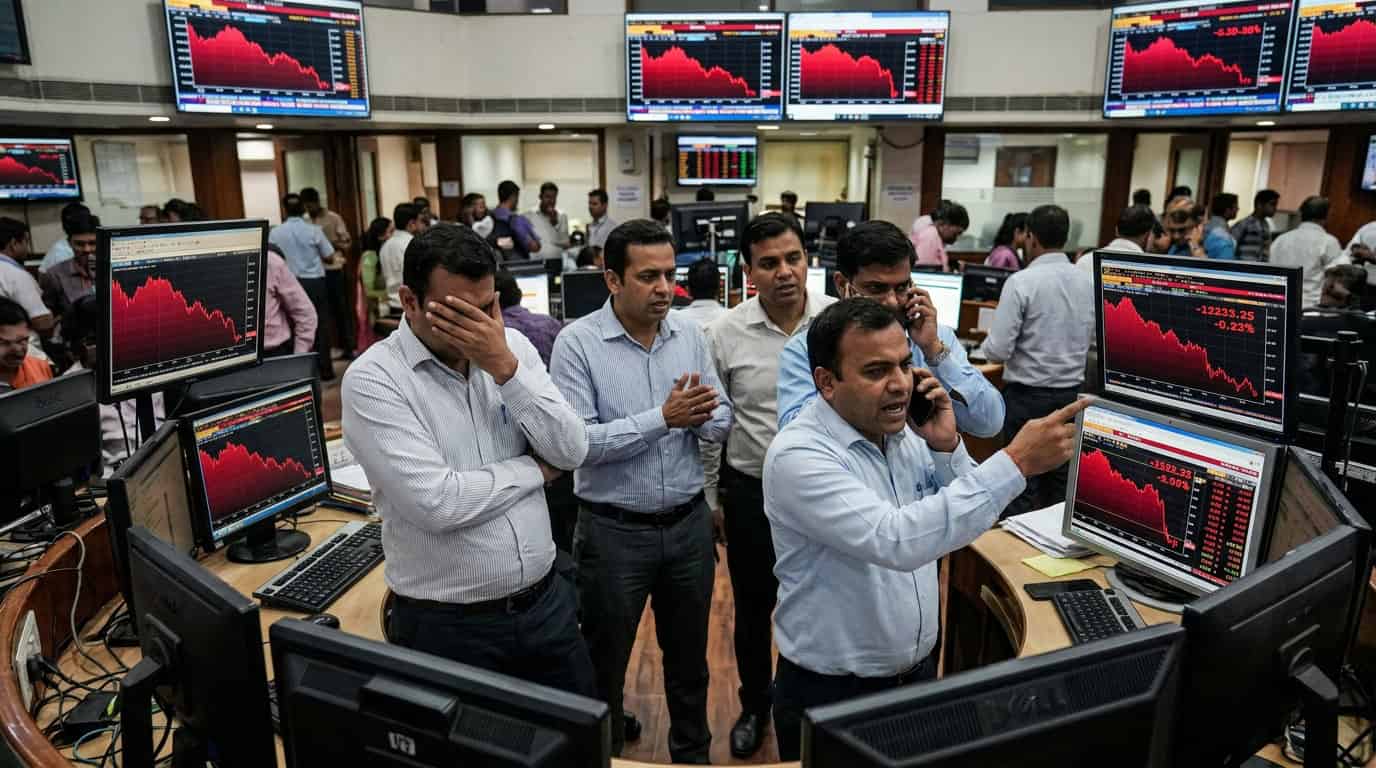 मुंबई शेअर बाजारात सेन्सेक्स निफ्टी घसरण दर्शवणारा आलेख