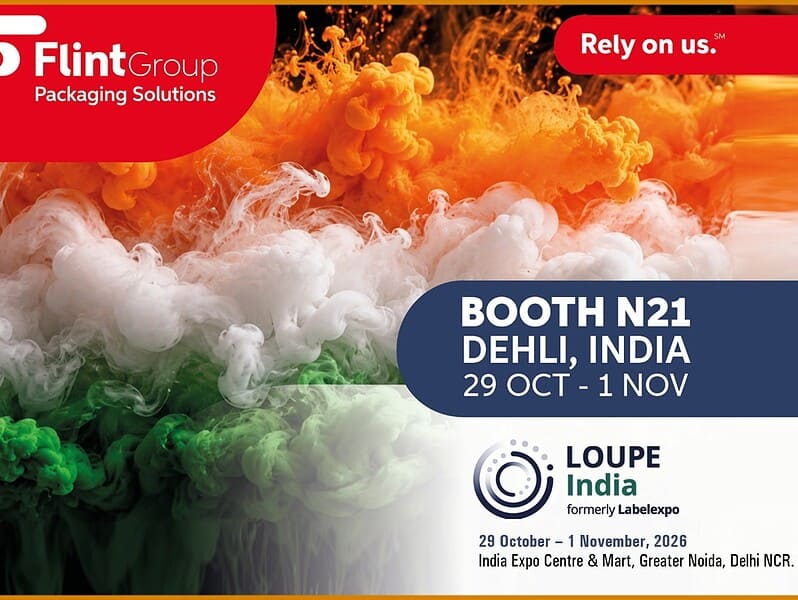 Exhibition booth for Screen Print India at LOUPE India 2026 event.