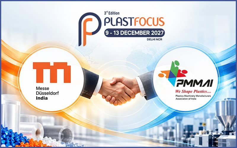 Handshake between Messe Düsseldorf India and PMMAI at PLASTFOCUS 2027.
