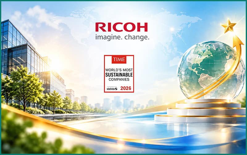 Ricoh logo with global and sustainable business themes for SEO.