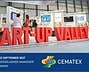 Start-Up Valley booth at ITMA 2027 with visitors and displays.