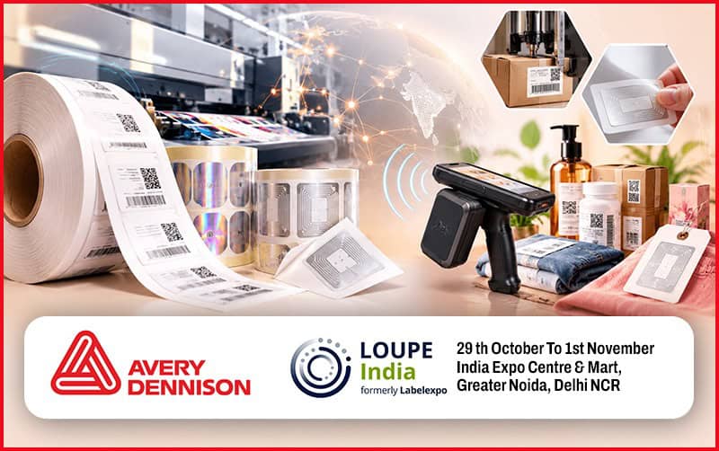 Label and RFID printing equipment at LOUPE India 2026 event.
