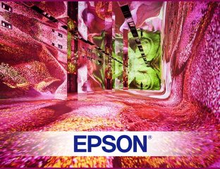 Immersive digital art display using Epson laser projectors at Screen Print India.