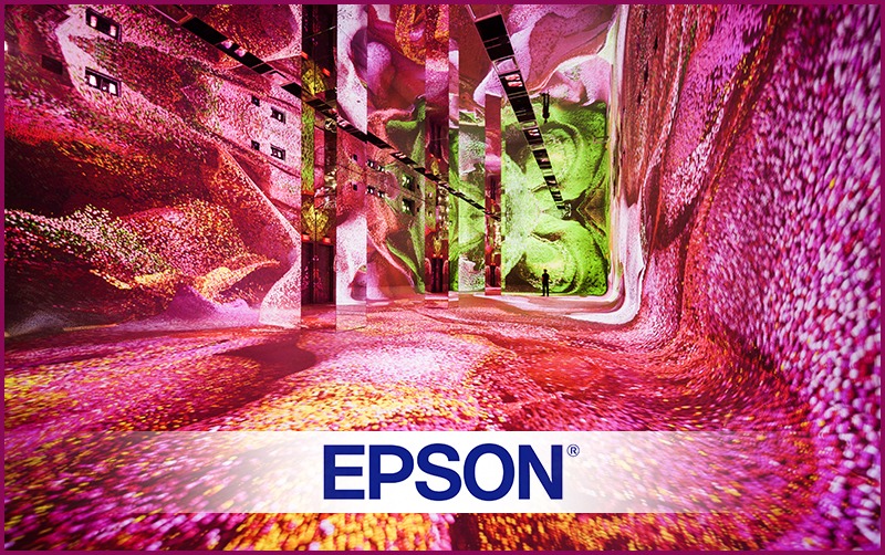 Immersive digital art display using Epson laser projectors at Screen Print India.