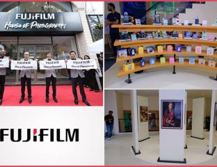 Fujifilm House of Photography opening event in India with staff and displays.