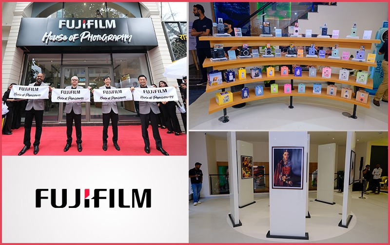 Fujifilm House of Photography opening event in India with staff and displays.