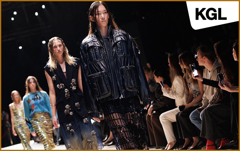 Models showcase KGL Arc Echo collection at Moscow Fashion Week.
