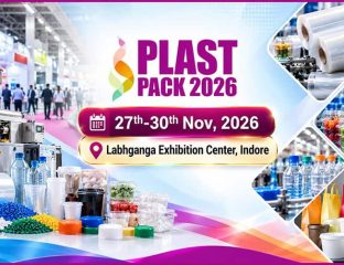 PLAST PACK 2026 exhibition banner with dates and location in Indore.