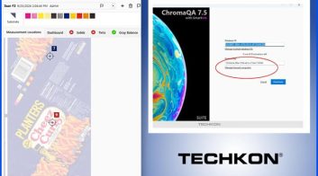 ChromaQA 7.5 software interface with artwork guides and ICC profile import options.