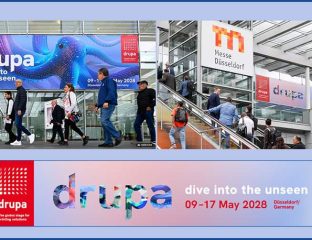 Visitors at drupa 2028 trade fair in Düsseldorf Germany.
