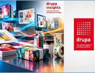 Display of printing and packaging products at drupa Insights event.