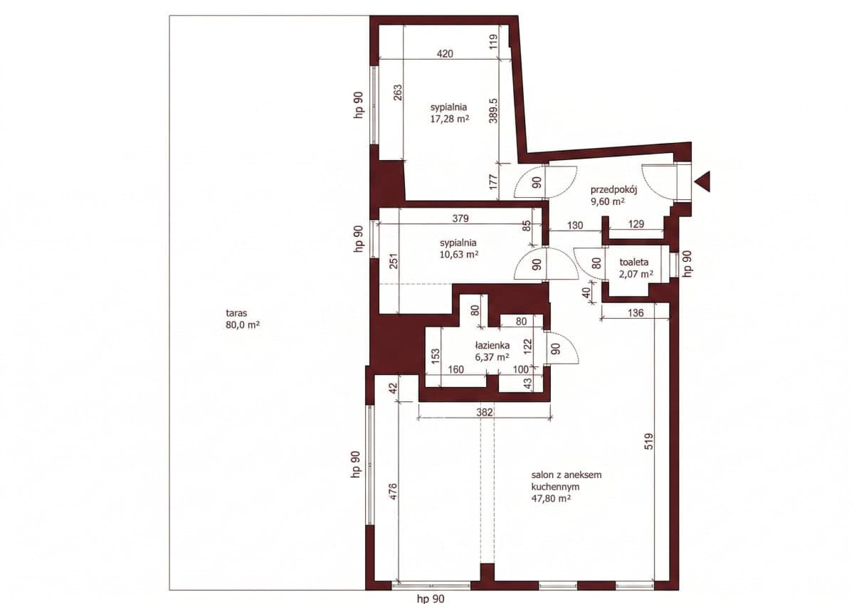Penthouse z dużym tarasem i nowoczesnym wnętrzem.