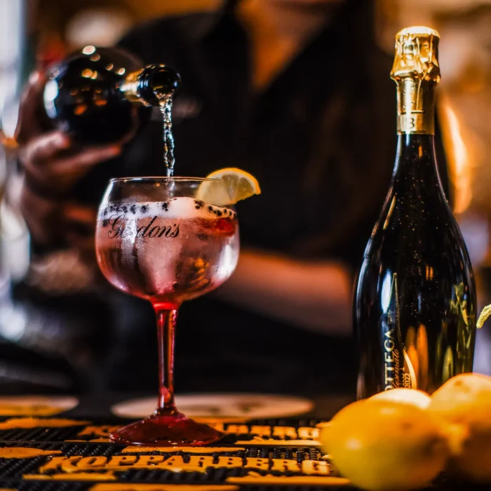 Cocktails being prepared at The Hercules Pillars pub bar on Great Queen Street, Holborn