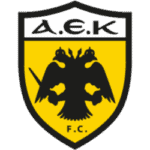 AEK football club badge with black eagle and yellow background.