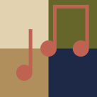 Geometric music notes illustration in Chase Club brand colors
