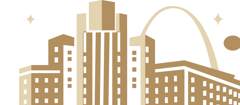 Art deco St. Louis skyline illustration in gold