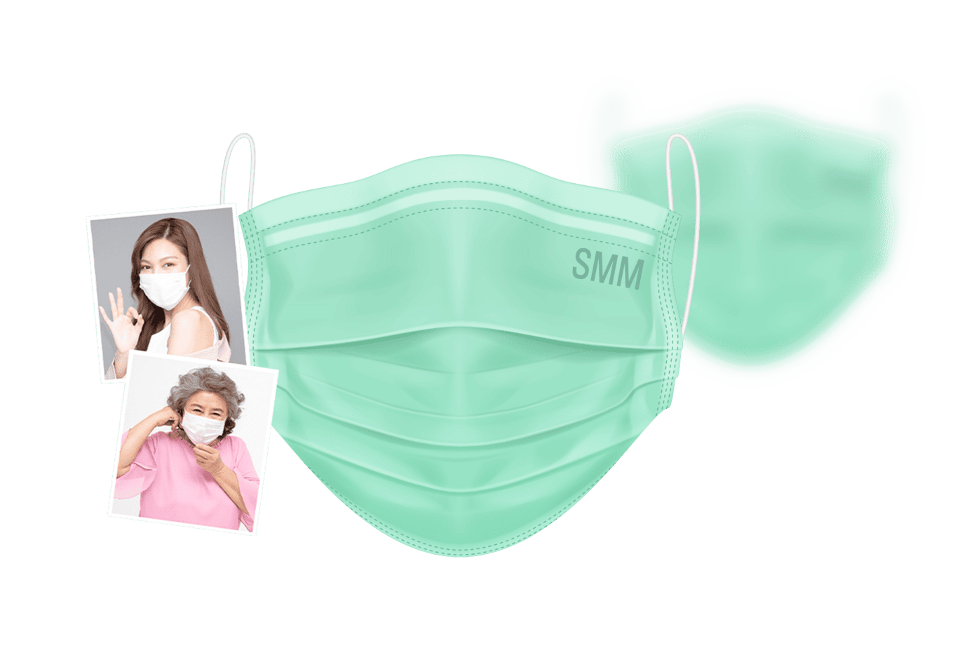หน้ากากอนามัยสีเขียวสำหรับป้องกันเชื้อโรคและฝุ่นละอองจากบริษัท ศุภโชค เมท เมดิคอล จำกัด.