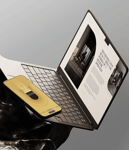 Laptop and smartphone displaying website design for TeamForce Solutions, custom website development.