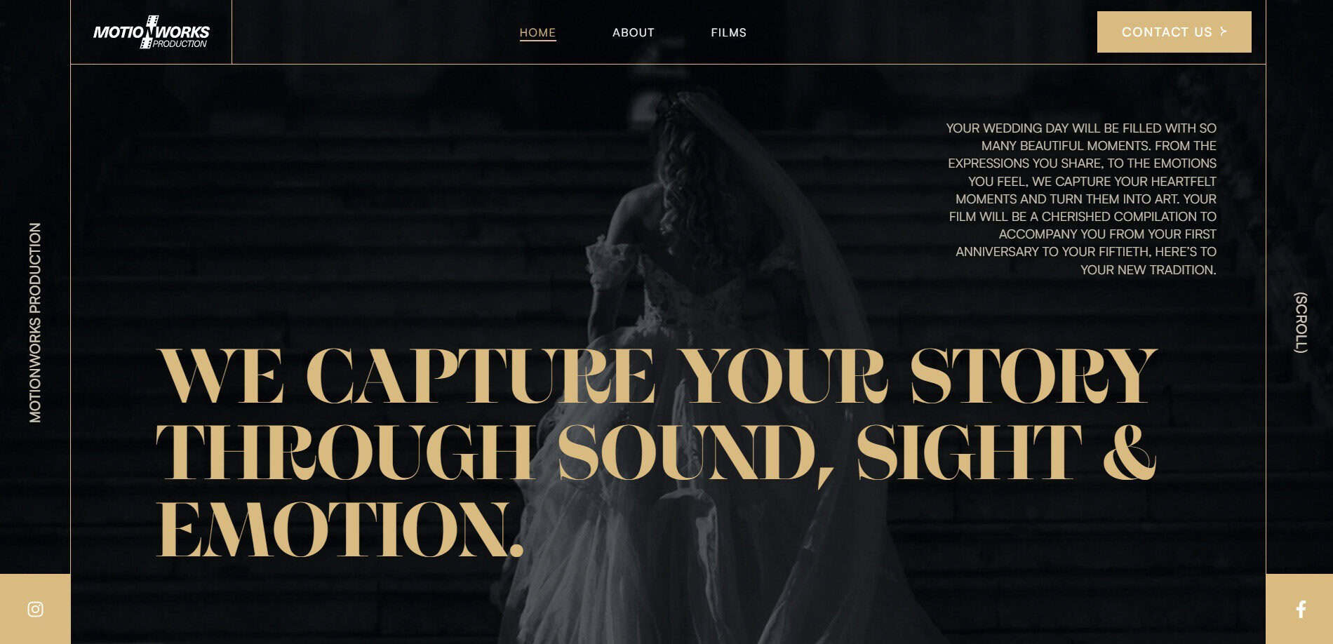 MotionWorks Productions website design showcasing wedding videography and event lighting services.