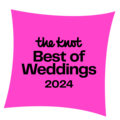 The Knot Best of Weddings 2024 award badge in pink with bold black text.
