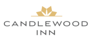 Candlewood Inn logo featuring a gold floral emblem above elegant black lettering.