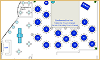 Candlewood Inn event floor plan featuring blue round tables and a dance floor.