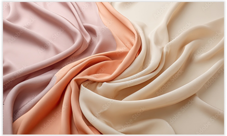Folds of smooth silk fabric in muted pink, peach, and cream tones swirling together.