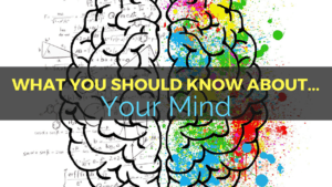 Graphic split into two sections with contrasting themes. The left shows black and white scientific formulas and equations; the right features colorful, abstract splatters. Centered text reads "What You Should Know About...