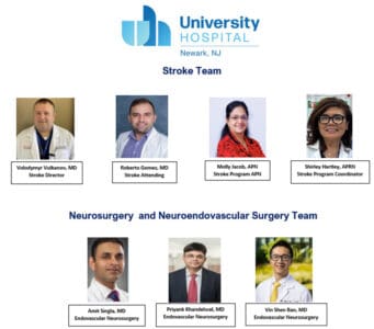 Photo board of the Stroke Team and the Neurosurgery and Neuroendovascular Surgery Team (names below)