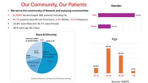 Infographic: 2024 stroke patient profile by race and ethnicity, gender and age (data below)